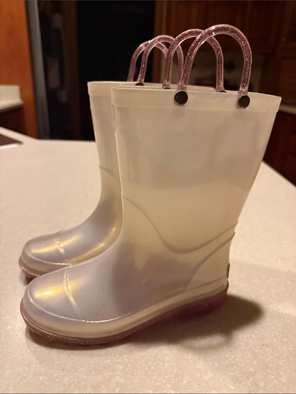 Western Chief Pearlized Glitter Light Up Rain Boots Pull On Kids Size 12
